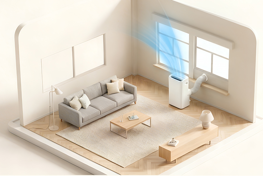 Greif PRO - Mobile Klimaanlage 4-in-1, Kapazität 12000 BTU/h, Kühlung, Belüftung, Heizung, Entfeuchtung