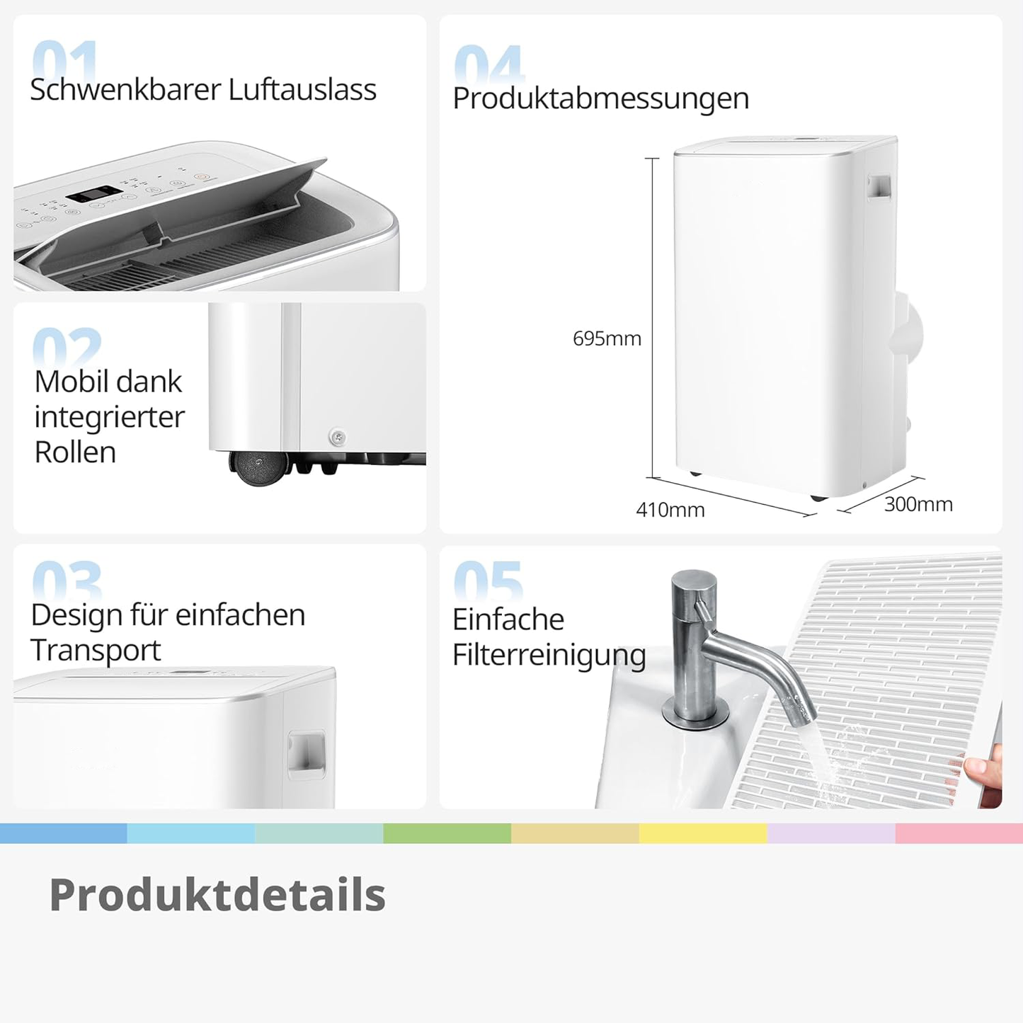 Greif PRO - Mobile Klimaanlage 4-in-1, Kapazität 12000 BTU/h, Kühlung, Belüftung, Heizung, Entfeuchtung